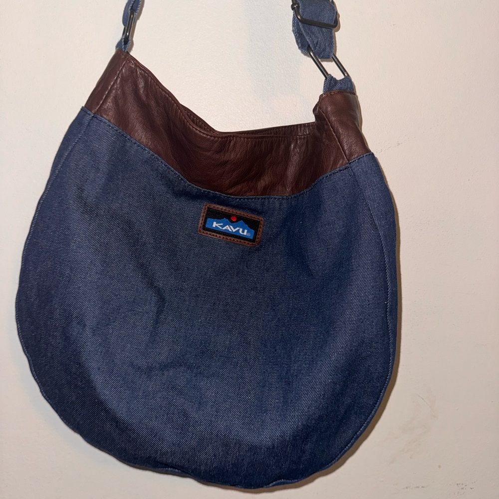 Kavu Blue Denim and Brown Leather Bag
